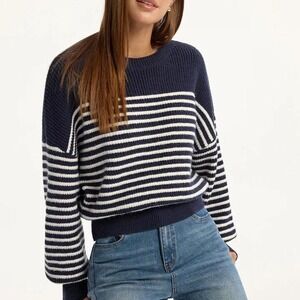 Commense Navy and‎ White Stripped top Ribbed Sweater Size XS NEW